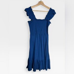Blue Ruffled-Sleeve Women's Dress